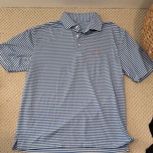 Rhoback Blue and White Horizontal Stripe Polo